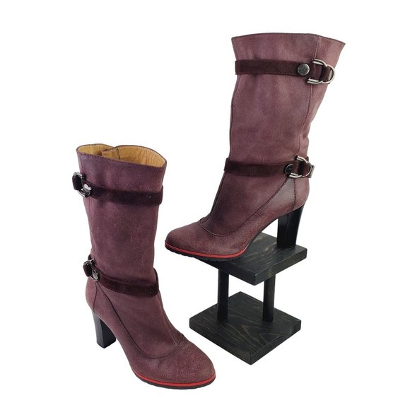 My Grey by Grey Mer Italian Nubuck Leather Wine Merlot Mid Calf Pull-on Boots - Picture 1 of 12